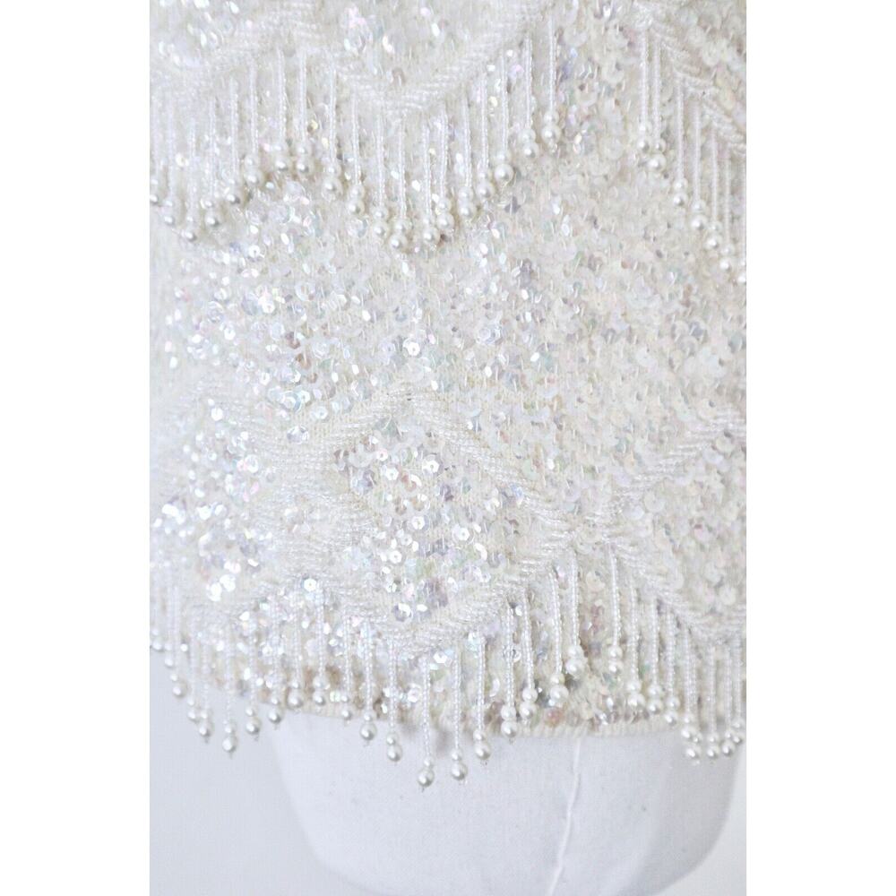 Vintage 1960s Mai Ling Beaded Shell Top Made In Hong Kong Sleeveless Cream - Picture 8 of 12